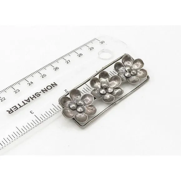 CORO 925 Silver Vintage Antique Rare Dark Tone Flowers Brooch Pin BP8434